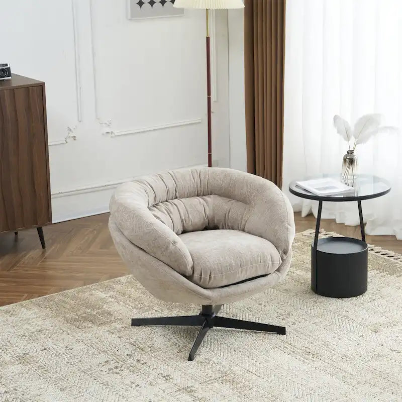 Chenille Upholstered Swivel Club Chair