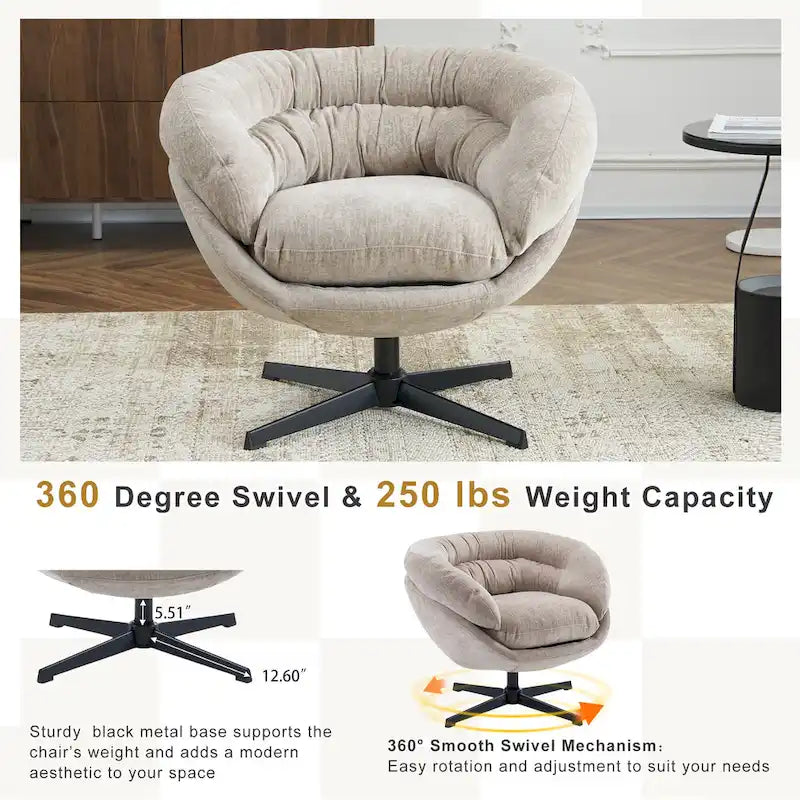 Chenille Upholstered Swivel Club Chair