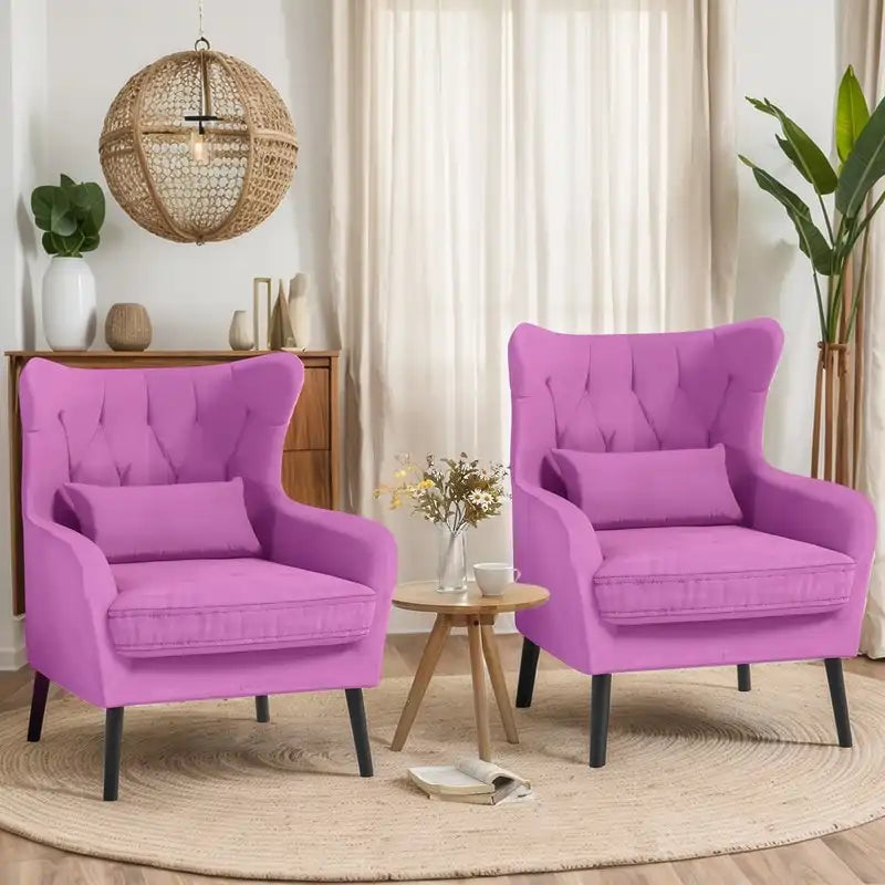 Velvet Accent Chair Comfy Oversized Reading For Living Room(Set of 2)