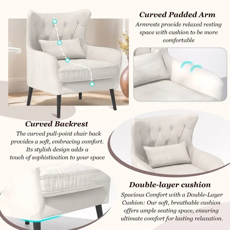 Velvet Accent Chair Comfy Oversized Reading For Living Room(Set of 2)