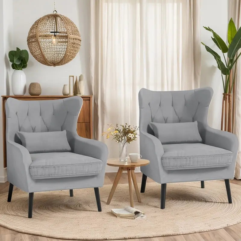 Velvet Accent Chair Comfy Oversized Reading For Living Room(Set of 2)