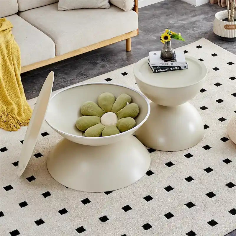 Round Storage Coffee Tables with Metal Frame (Set of 2)