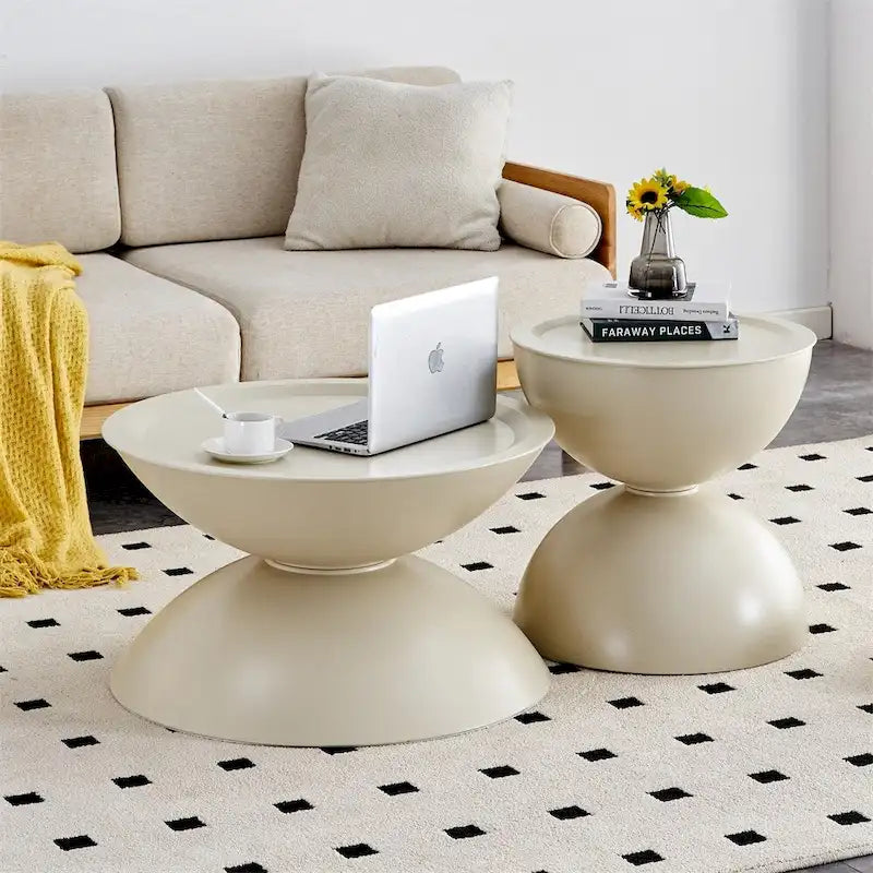 Round Storage Coffee Tables with Metal Frame (Set of 2)