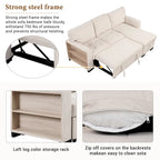 Stylish and Functional Light Chaise Lounge Sectional with Storage Rack Pull-out Bed Drop Down Table and USB Charger Beige
