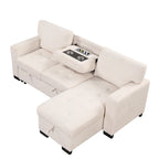 Stylish and Functional Light Chaise Lounge Sectional with Storage Rack Pull-out Bed Drop Down Table and USB Charger Beige