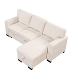 Stylish and Functional Light Chaise Lounge Sectional with Storage Rack Pull-out Bed Drop Down Table and USB Charger Beige