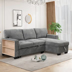 Stylish and Functional Light Chaise Lounge Sectional with Storage Rack Pull-out Bed Drop Down Table and USB Charger Beige
