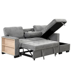 Stylish and Functional Light Chaise Lounge Sectional with Storage Rack Pull-out Bed Drop Down Table and USB Charger Beige