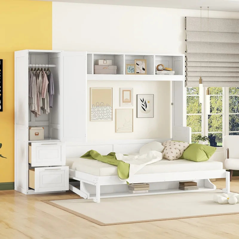 Letto a scomparsa Queen Size con armadio e cassetti