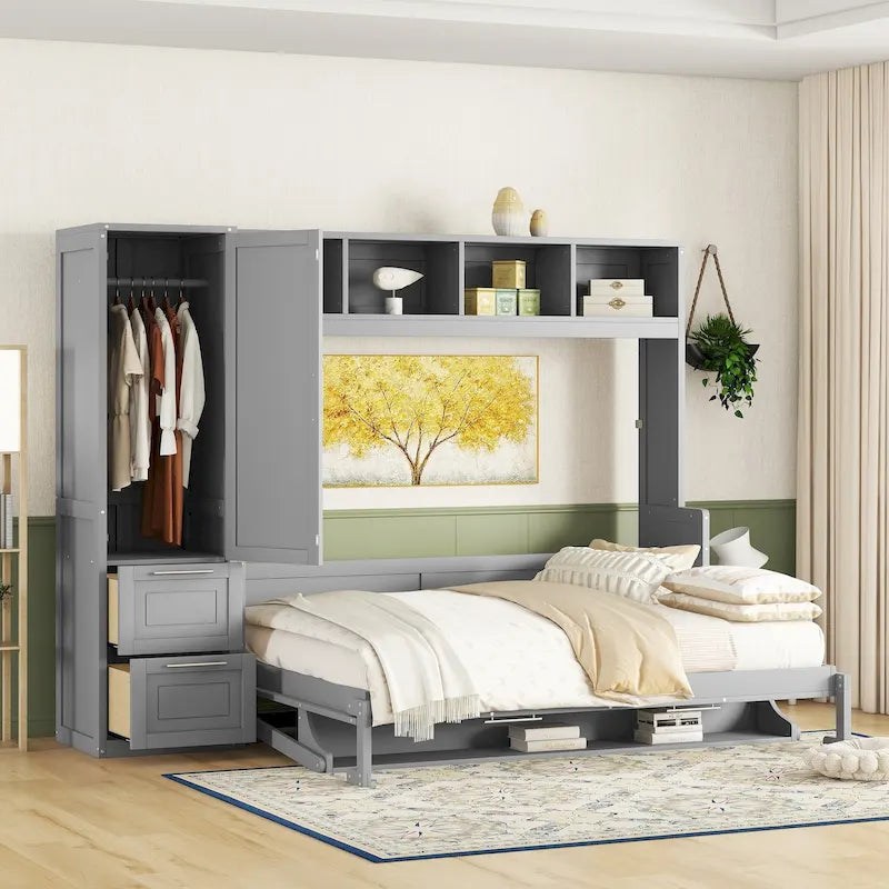 Letto a scomparsa Queen Size con armadio e cassetti