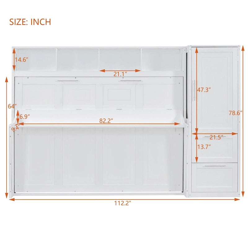 Letto a scomparsa Queen Size con armadio e cassetti