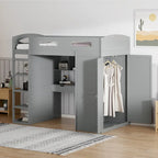 Letto a soppalco singolo con scrivania, armadi, 4 cassetti e 4 ripiani