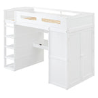 Letto a soppalco singolo con scrivania, armadi, 4 cassetti e 4 ripiani