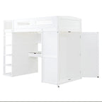 Letto a soppalco singolo con scrivania, armadi, 4 cassetti e 4 ripiani