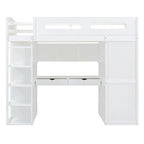 Letto a soppalco singolo con scrivania, armadi, 4 cassetti e 4 ripiani