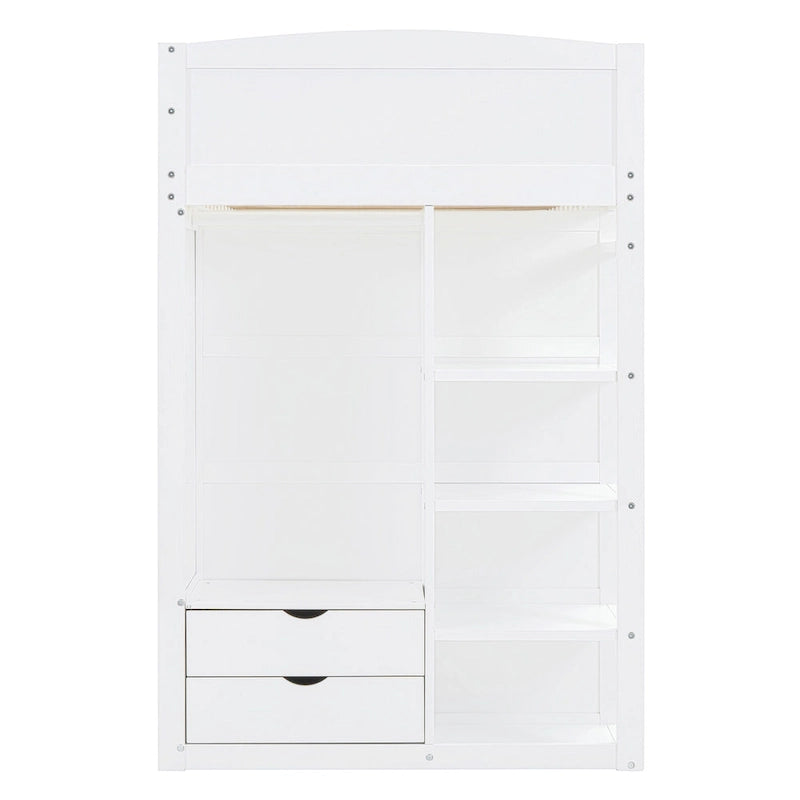 Letto a soppalco singolo con scrivania, armadi, 4 cassetti e 4 ripiani