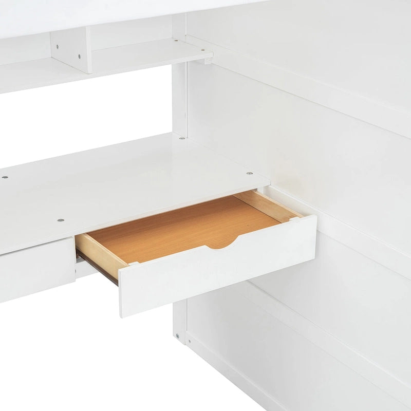Letto a soppalco singolo con scrivania, armadi, 4 cassetti e 4 ripiani