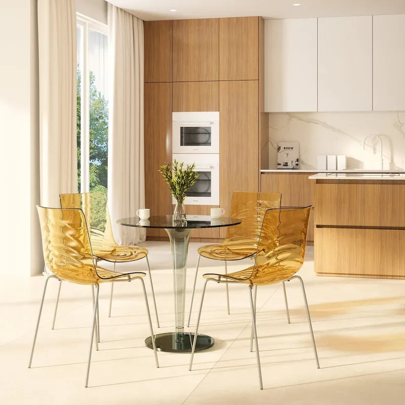 Astor Acrylic Dining Chair with Chrome Legs Modern Accent Side Chair Water Ripple Design Seats