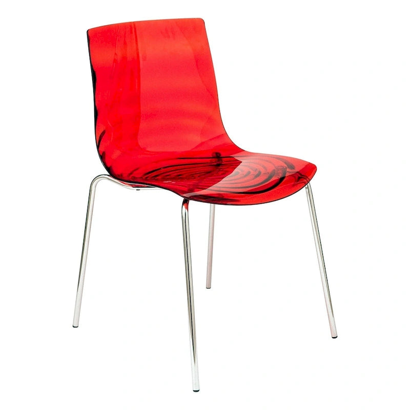 Astor Acrylic Dining Chair with Chrome Legs Modern Accent Side Chair Water Ripple Design Seats