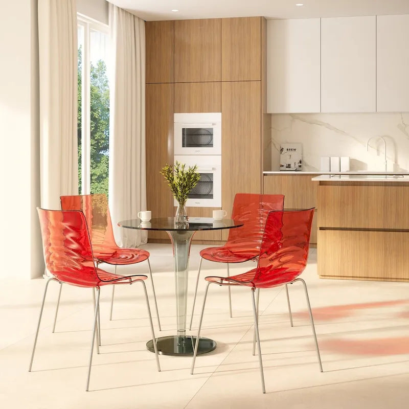 Astor Acrylic Dining Chair with Chrome Legs Modern Accent Side Chair Water Ripple Design Seats