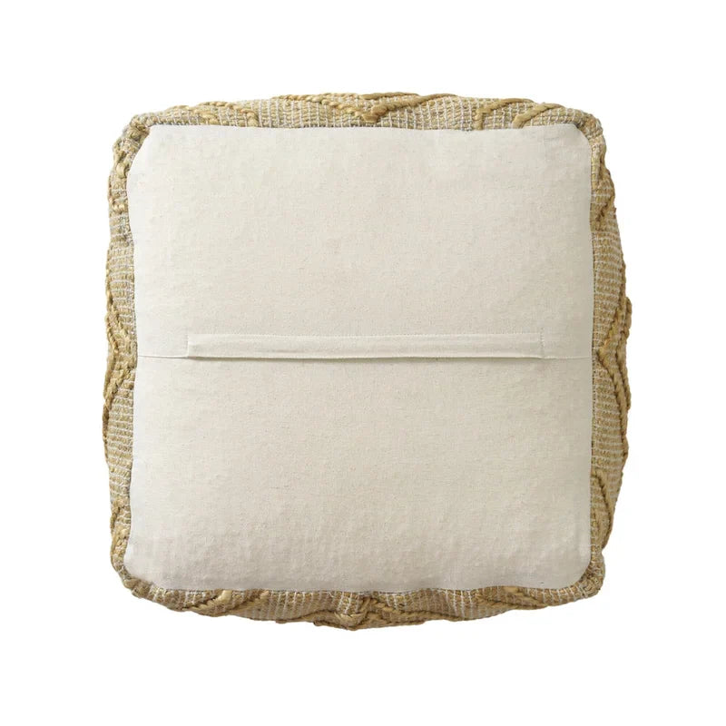 HomeRoots 18 Natural Jute Blend Cube Quatrefoil Pouf Ottoman