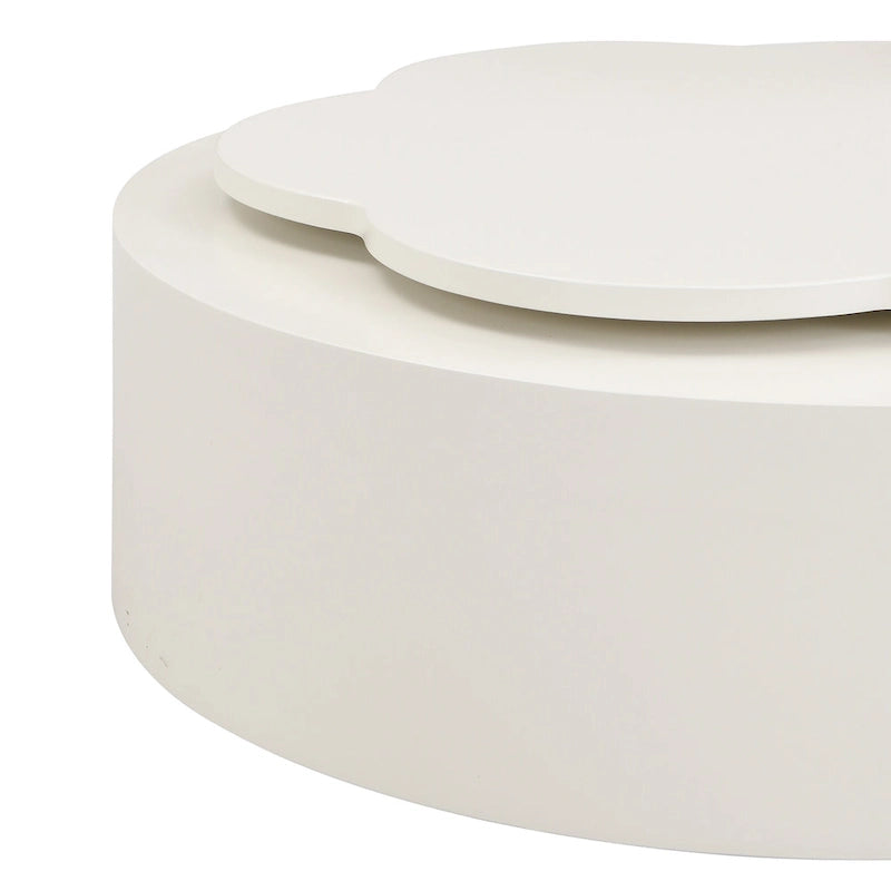 Modern Round Coffee Table Set of 2, 360-Degree Rotatable Flower-shaped Top with 2 Drawers, Top Circle Side Table with Glass