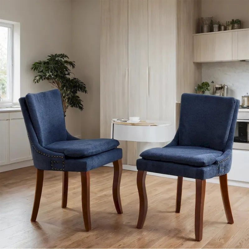 Sedie da Pranzo Imbottite in Tessuto ciniglia con Gambe in Legno Massello (Set da 2)