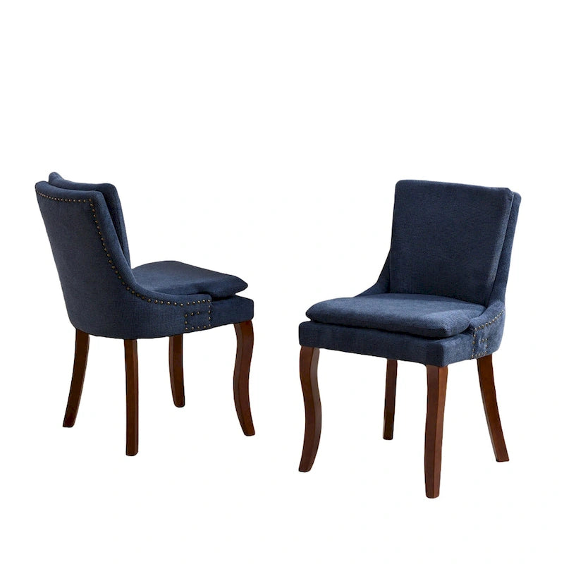 Sedie da Pranzo Imbottite in Tessuto ciniglia con Gambe in Legno Massello (Set da 2)