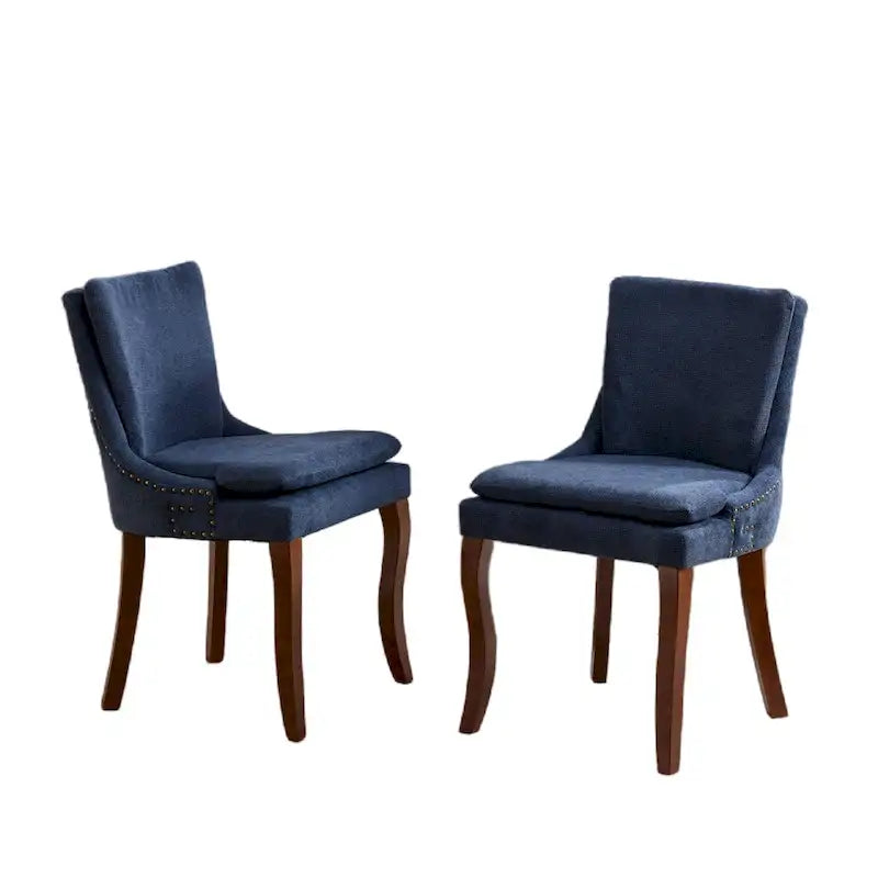 Sedie da Pranzo Imbottite in Tessuto ciniglia con Gambe in Legno Massello (Set da 2)