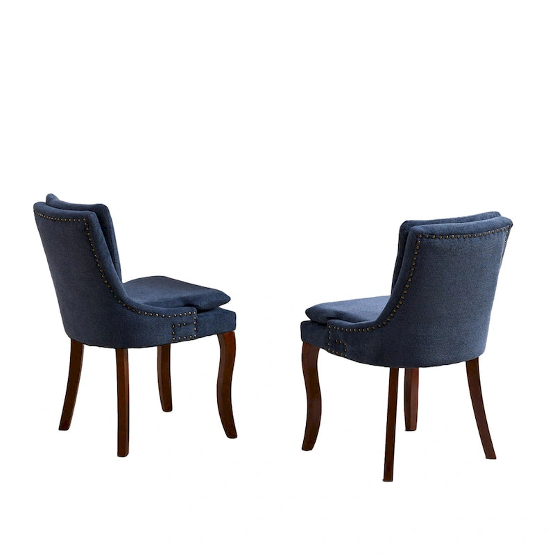 Sedie da Pranzo Imbottite in Tessuto ciniglia con Gambe in Legno Massello (Set da 2)