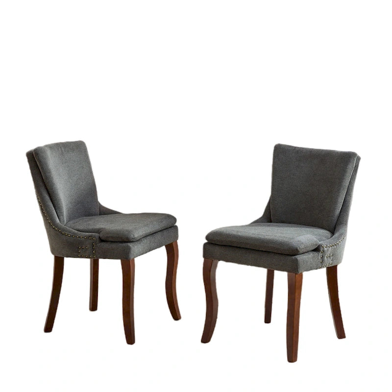 Sedie da Pranzo Imbottite in Tessuto ciniglia con Gambe in Legno Massello (Set da 2)