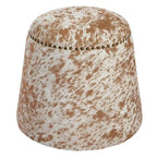 Cow Hide Pouf Ottoman with Nail Heads - 17 - Brown and White