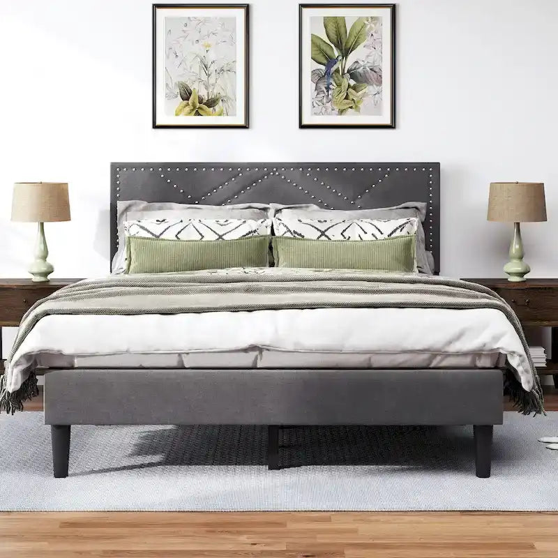Letto Queen-size con testiera imbottita e contenitore sotto il letto