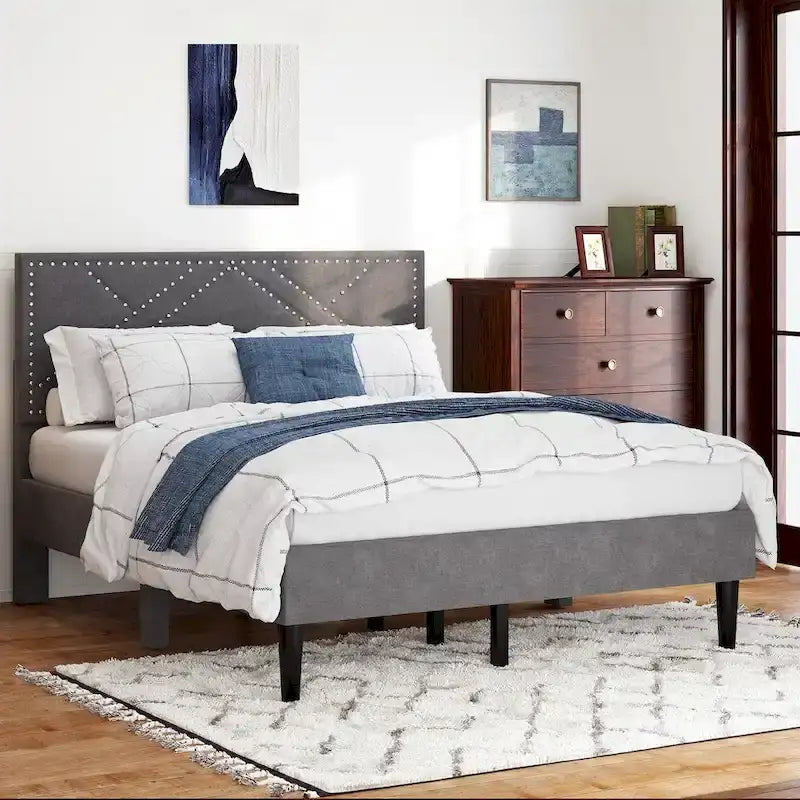 Letto Queen-size con testiera imbottita e contenitore sotto il letto