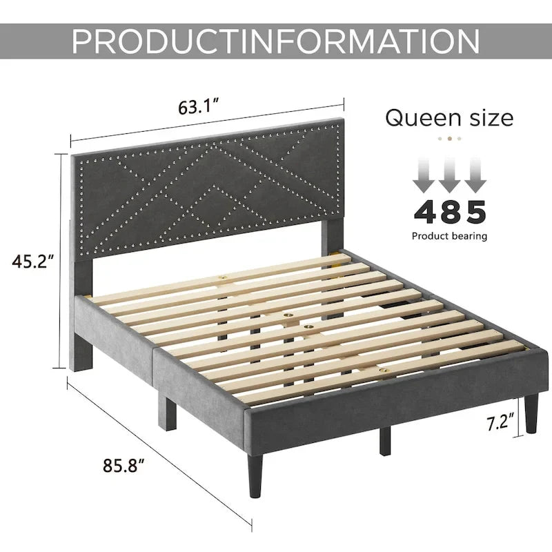 Letto Queen-size con testiera imbottita e contenitore sotto il letto