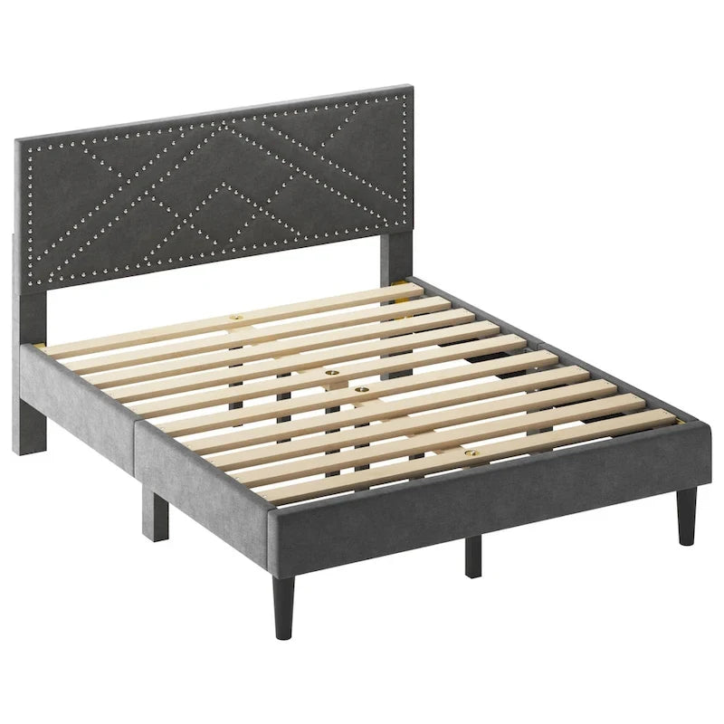 Letto Queen-size con testiera imbottita e contenitore sotto il letto