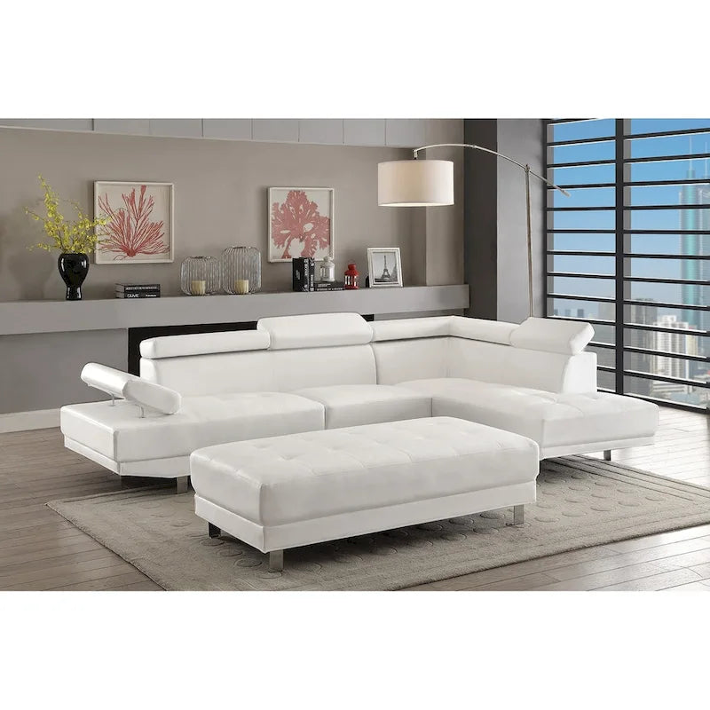 Poggiapiedi Pouf con Rivestimento in Similpelle Trapuntata - 57 - Bianco