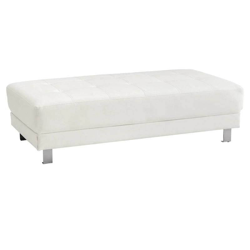 Poggiapiedi Pouf con Rivestimento in Similpelle Trapuntata - 57 - Bianco
