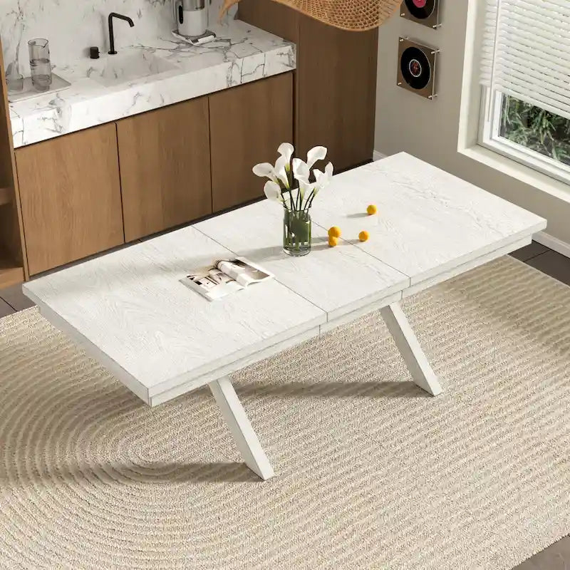 VECELO 90 Inch Modern Solid Wood Rectangular Extendable Dining Table