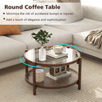 Costway Wooden 31 Round Coffee Table with Tempered Glass Top Handmade - Cherry+Transparent - See Details
