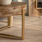 Modern Retro Splicing Round Coffee Table Simple Coffee Table with Fir Wood Tabletop Gold Cross Leg, for Living Room