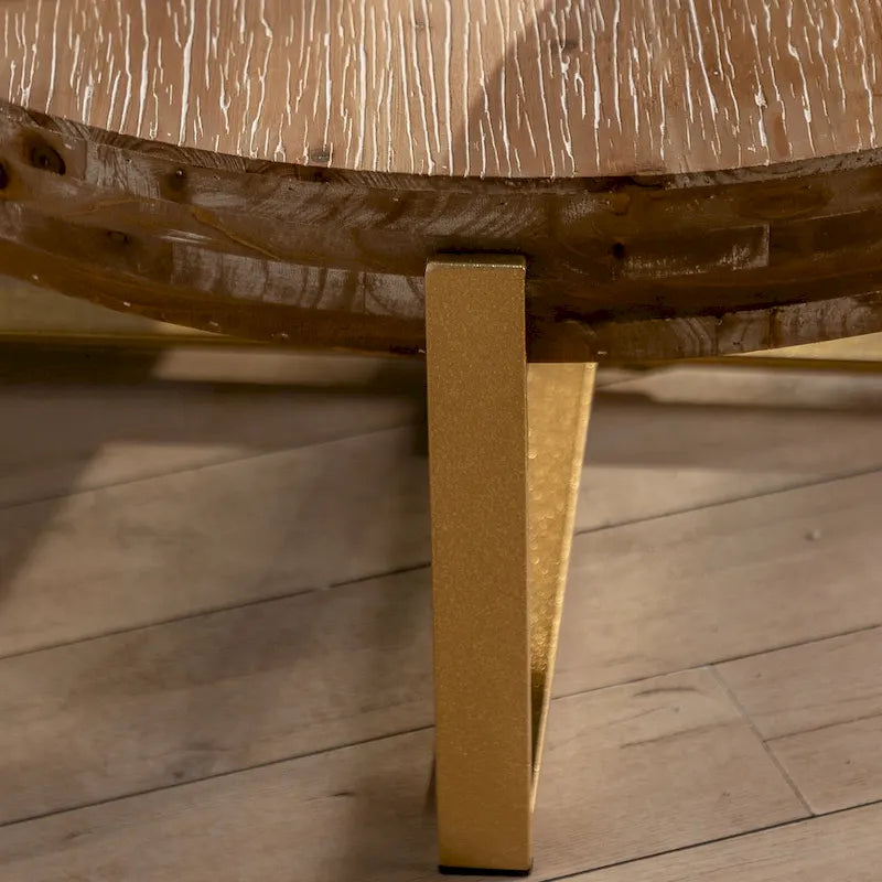 Modern Retro Splicing Round Coffee Table Simple Coffee Table with Fir Wood Tabletop Gold Cross Leg, for Living Room