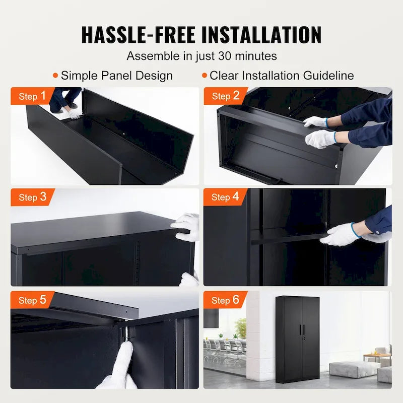 75 Inch Locking Metal Storage Cabinet with 4 Adjustable Shelves and 2 Magnetic Doors