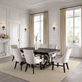 Luke 7pc Dining Table Set with 6 Wingback Chairs, Rectangular, Black, Beige