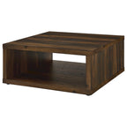 Tavolino Rizz, design a cubo quadrato con ripiano aperto, 91 cm marrone scuro