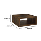 Tavolino Rizz, design a cubo quadrato con ripiano aperto, 91 cm marrone scuro