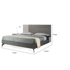Letto a piattaforma Leen King Size, Gambe in metallo nere, Testiera a pannelli grigia