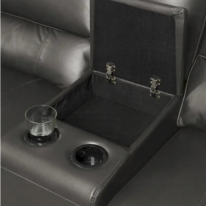 Saley Power Motion Sectional Sofa, USB, Gray Faux Leather, Console