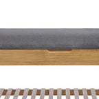 Mindy Shoe Storage Bench, Gray Polyester Seat, Walnut Brown Bamboo, 36 Inch