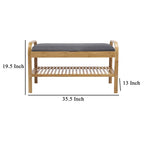 Mindy Shoe Storage Bench, Gray Polyester Seat, Walnut Brown Bamboo, 36 Inch
